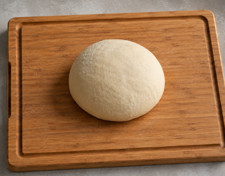 Benodigdheden voor verse pasta: deeg op een houten plank