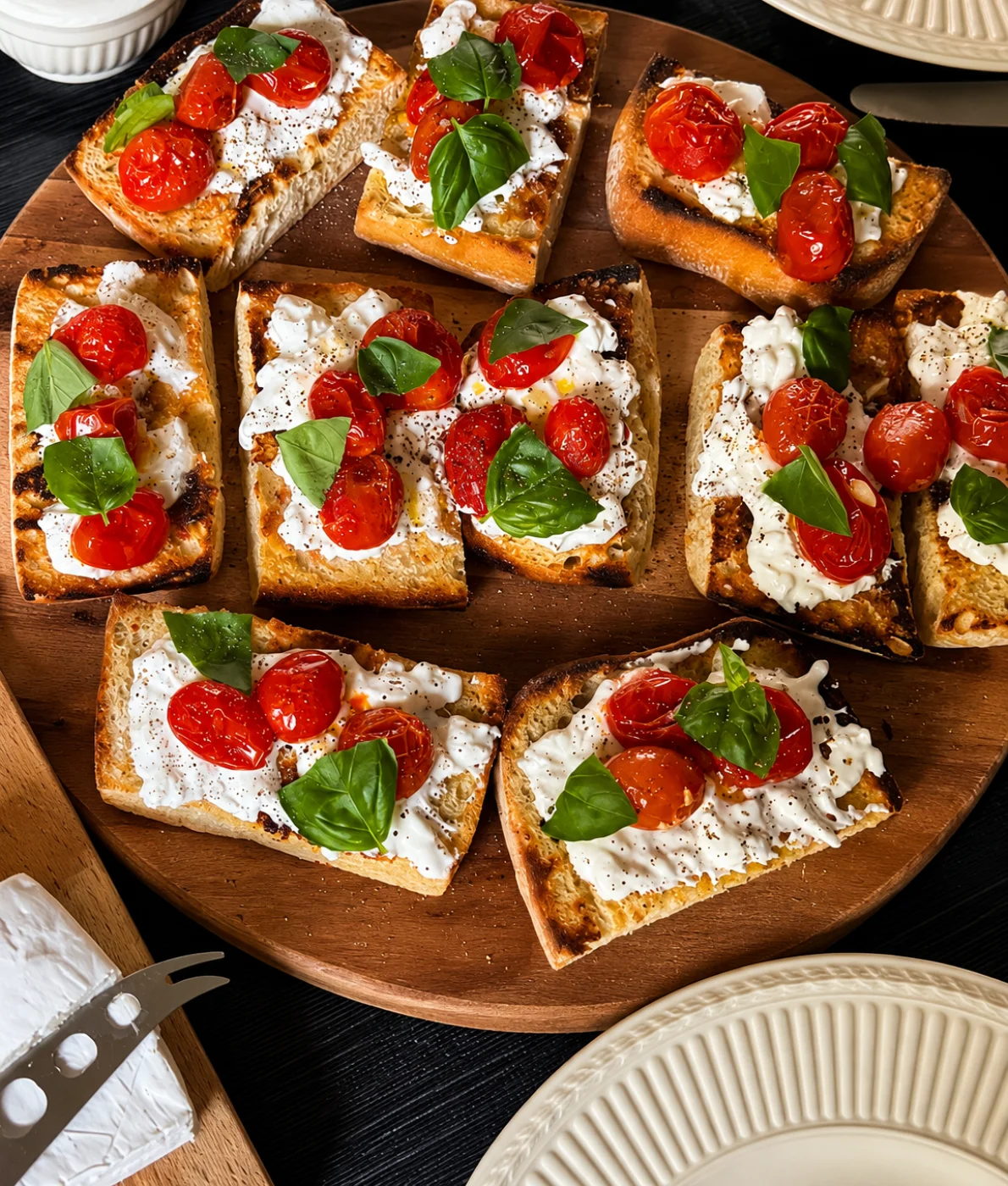 Bruschetta met burrata en geroosterde tomaatjes