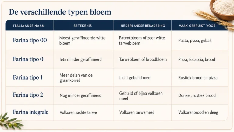 Overzicht van de typen zachte tarwebloem (grano tenero) met hun toepassing