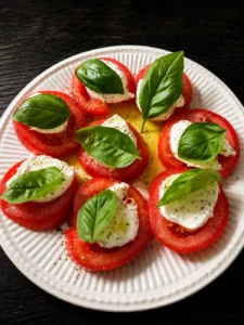 Insalata caprese met tomaat, mozzarella di bufala en verse basilicum