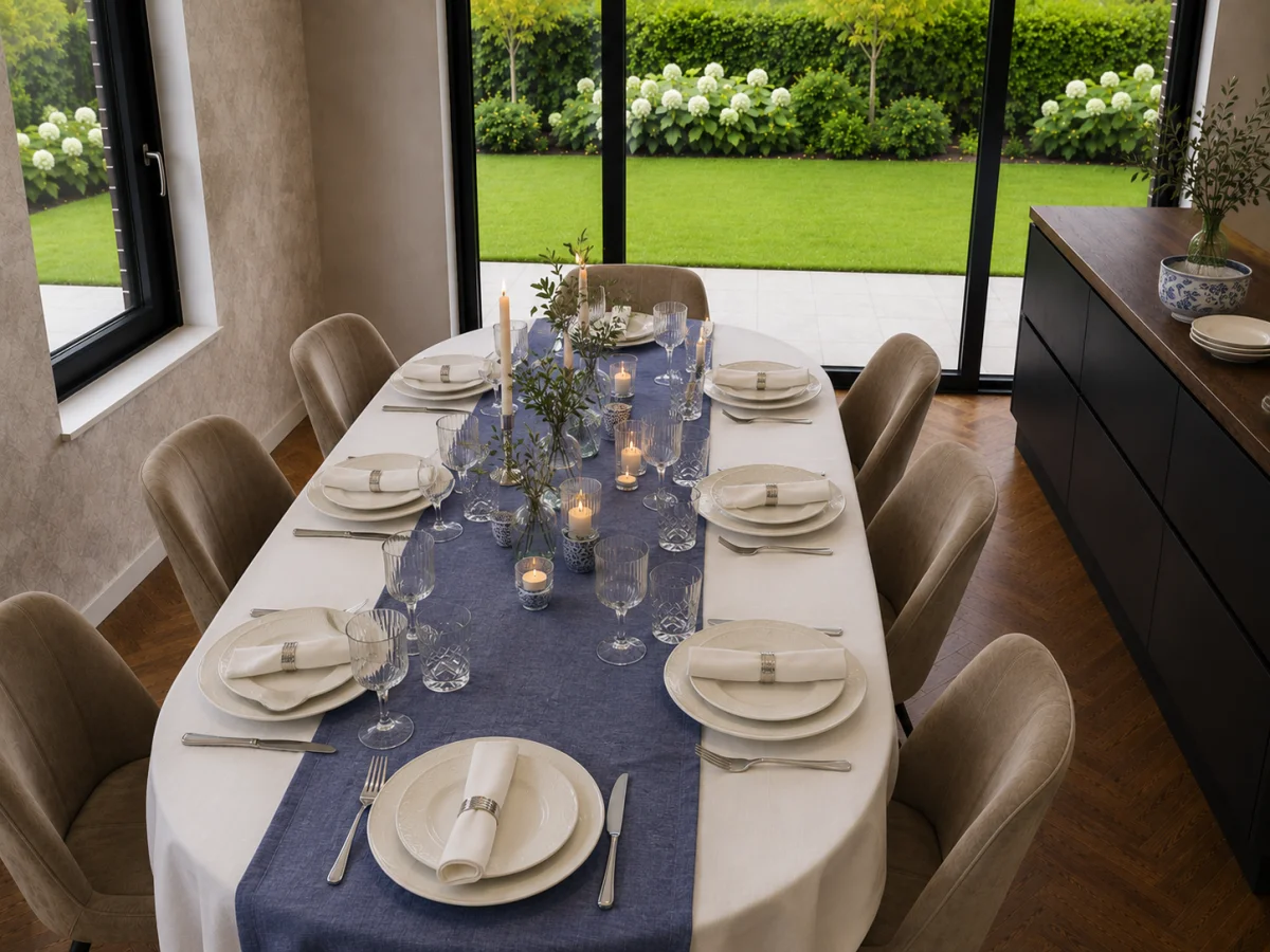 Een Italiaanse tafel in wit en blauw