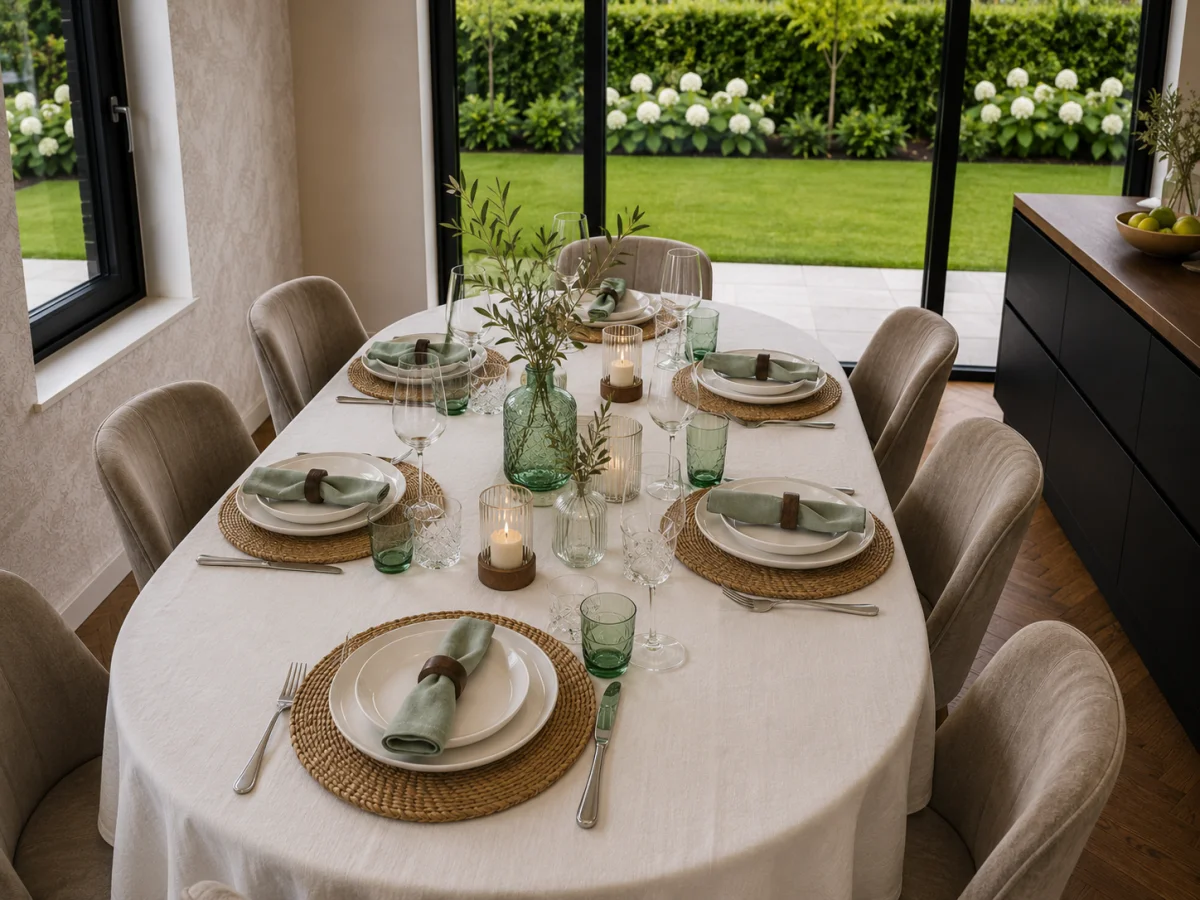 Een Italiaanse tafel in wit, groen en rotan